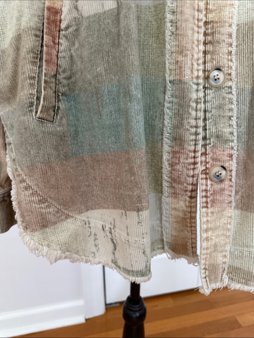 BKE Pastel Multi-Stripe Jean Jacket in Cream, Tan & Blue-Green - Picture 3 of 5
